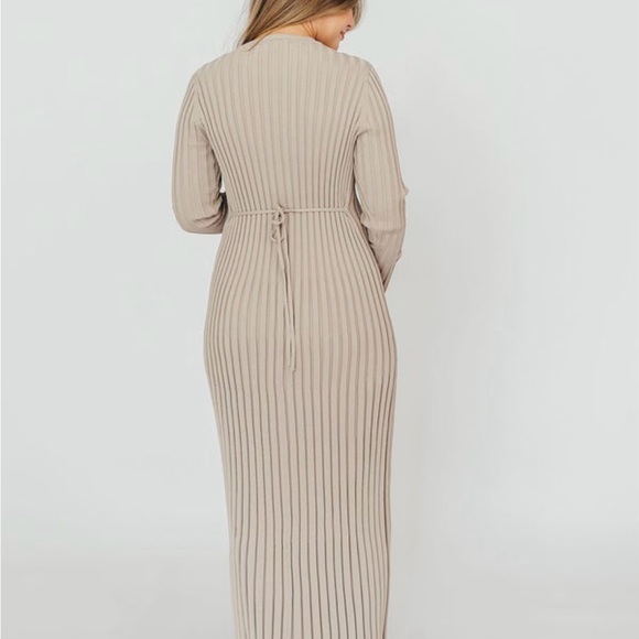 Colette Premium Long Sleeved Ribbed Knit Maxi Dress in Stone- Bump Friendly - Picture 2 of 2